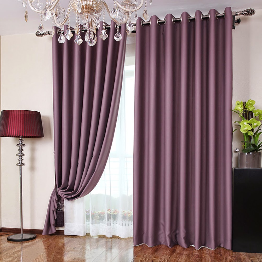 Polyester Fabric Bedroom Romantic Purple Blackout Curtains Two Panels TD0005